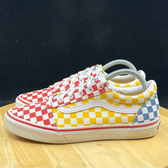 Vans Old Skool Red/ Blue/ Yellow Checkerboard Sz 6Y/Women’s Size 7.5 Skate Shoes - Picture 9 of 10